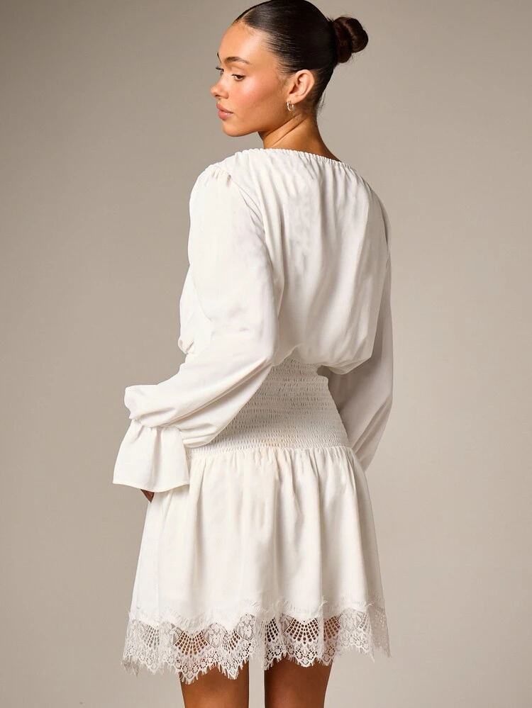 AiiRZ Off Shoulder Ruffle Mini Dress With Smocked Waist