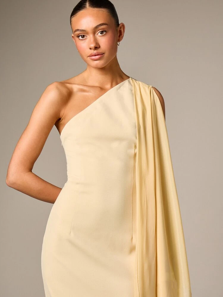 AiiRZ Elegant One Shoulder Maxi Dress With Drape Sleeve Detail And Side Slit For Occasion Wear Party Wedding Guest Prom