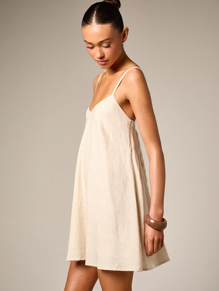 AiiRZ Strappy A-Line Linen Mini Dress With Sweetheart Neckline