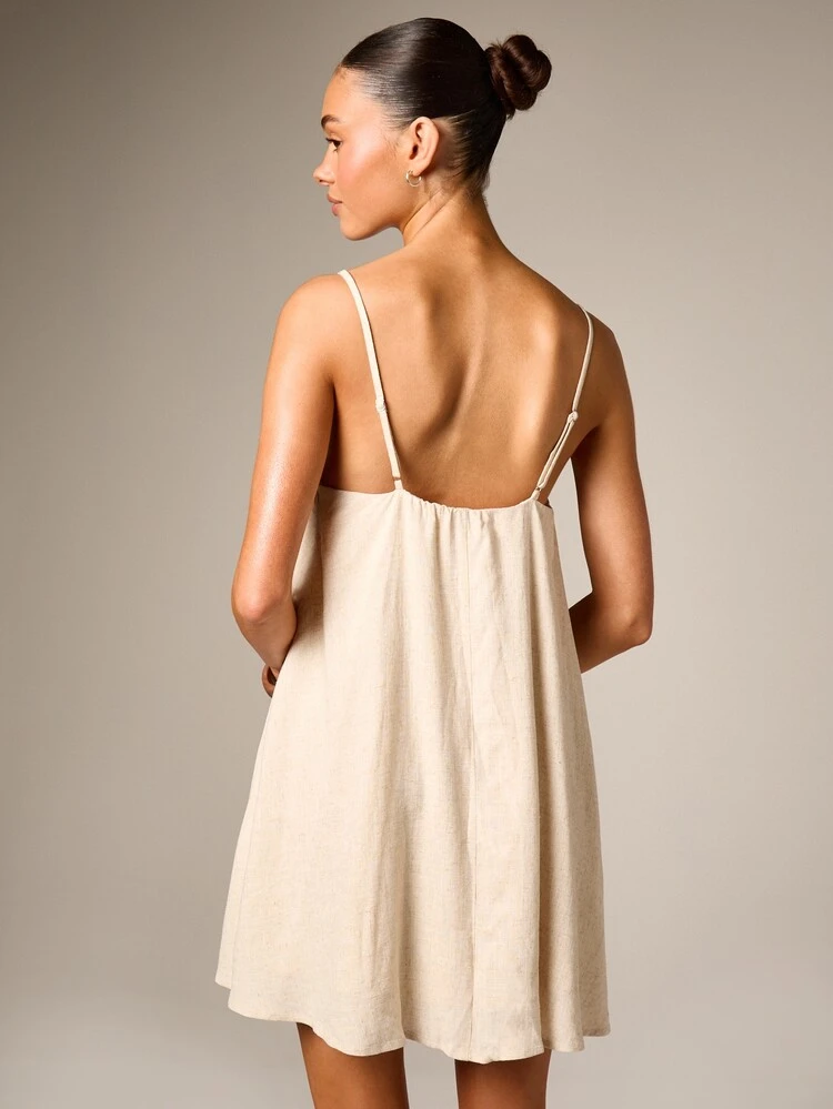 AiiRZ Strappy A-Line Linen Mini Dress With Sweetheart Neckline