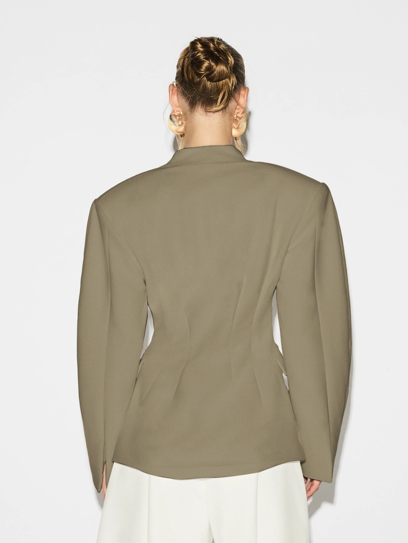 KIZN Structured Shoulder Pad Wrap Blazer With Balloon Sleeves