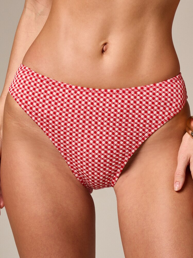 High Waist Gingham Check Bikini Bottoms