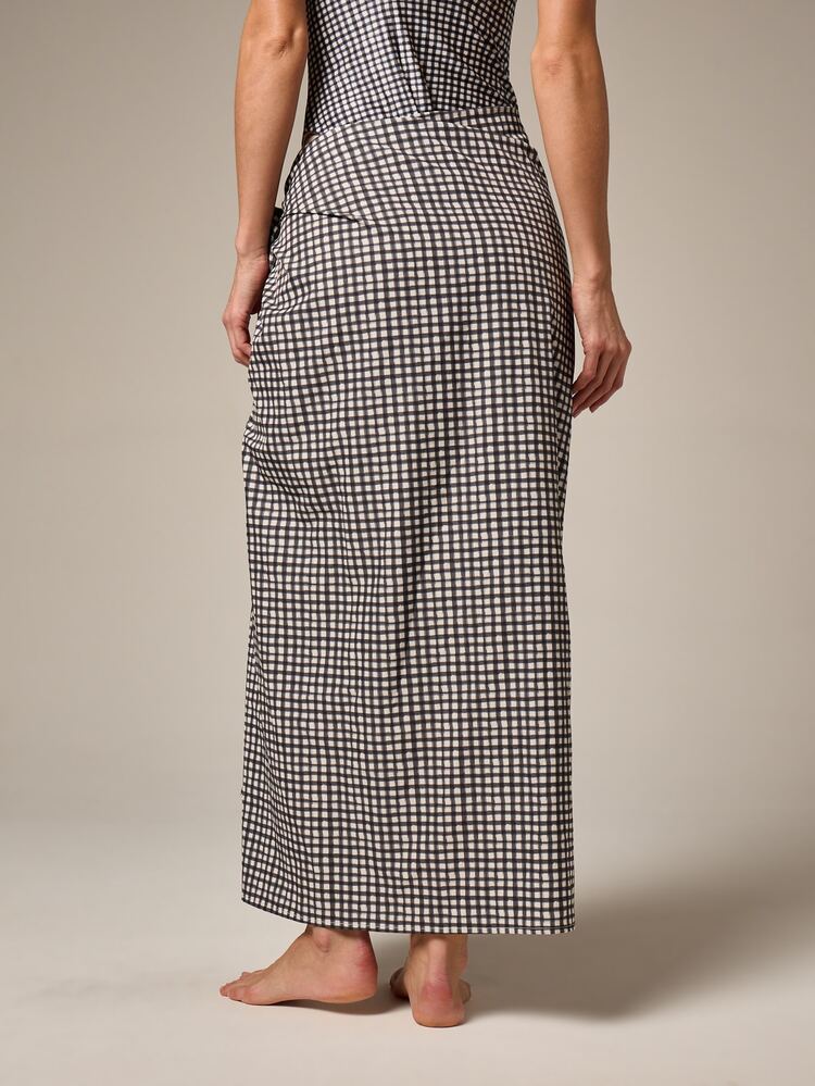 Gingham Check Wrap Sarong With Tie Detail