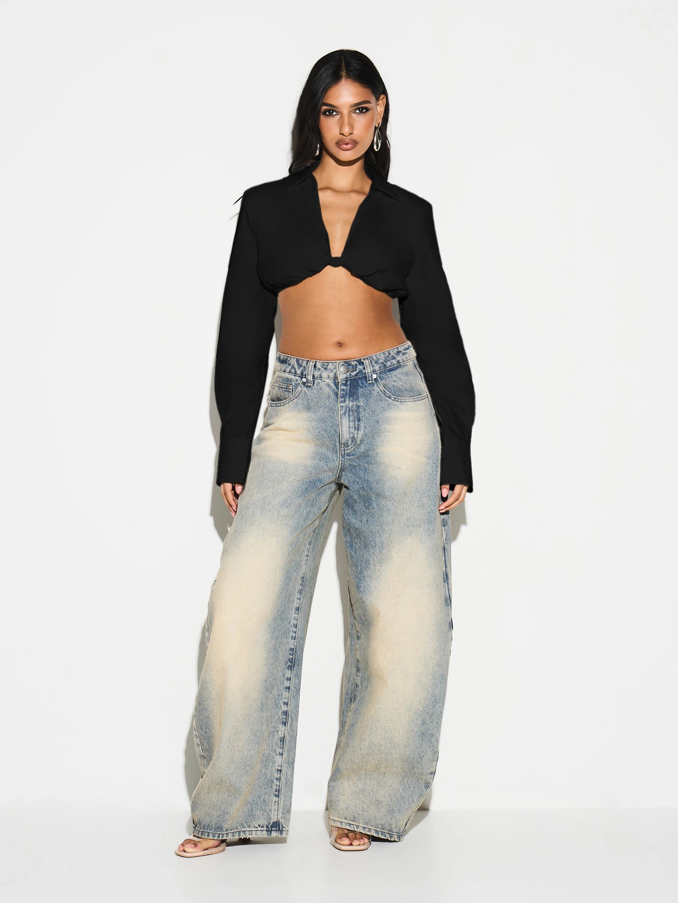 KIZN Twist Front Cropped Long Sleeve Top