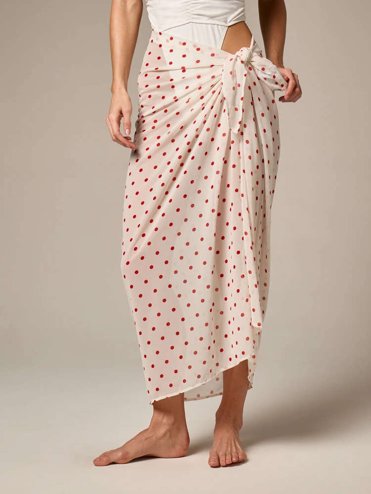 Polka Dot Printed Sarong With Tie Detail