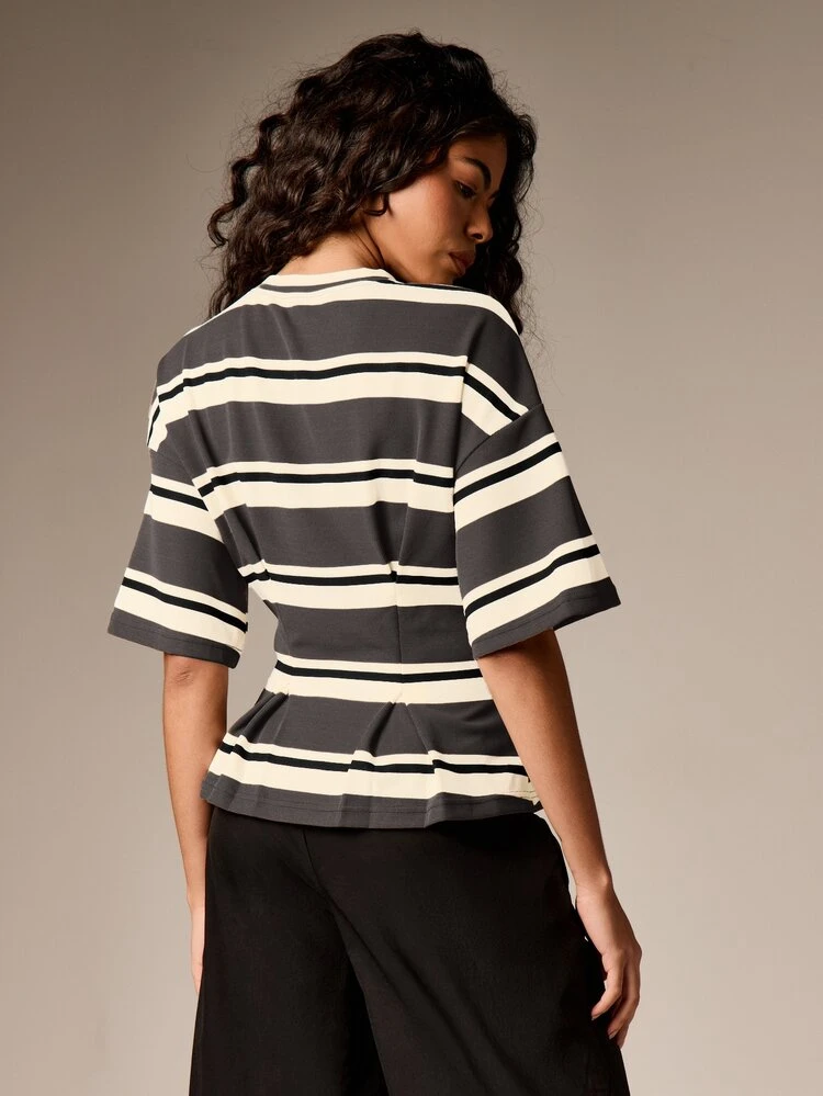 Horizontal Striped Cinched Waist Tee