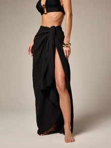 AiiRZ 女士黑色系带高开衩沙滩罩衫 - 黑色 - 查看 1