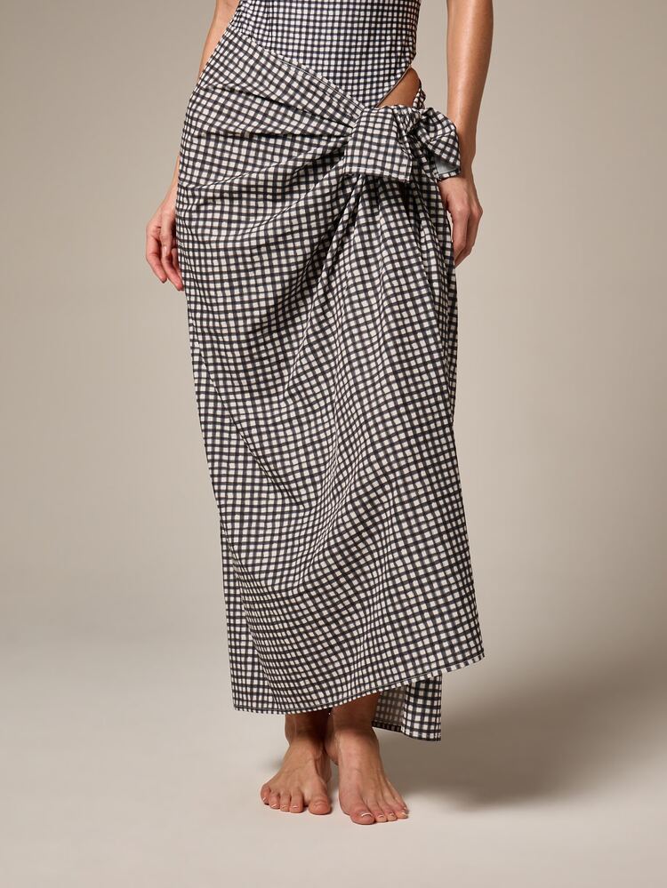 Gingham Check Wrap Sarong With Tie Detail