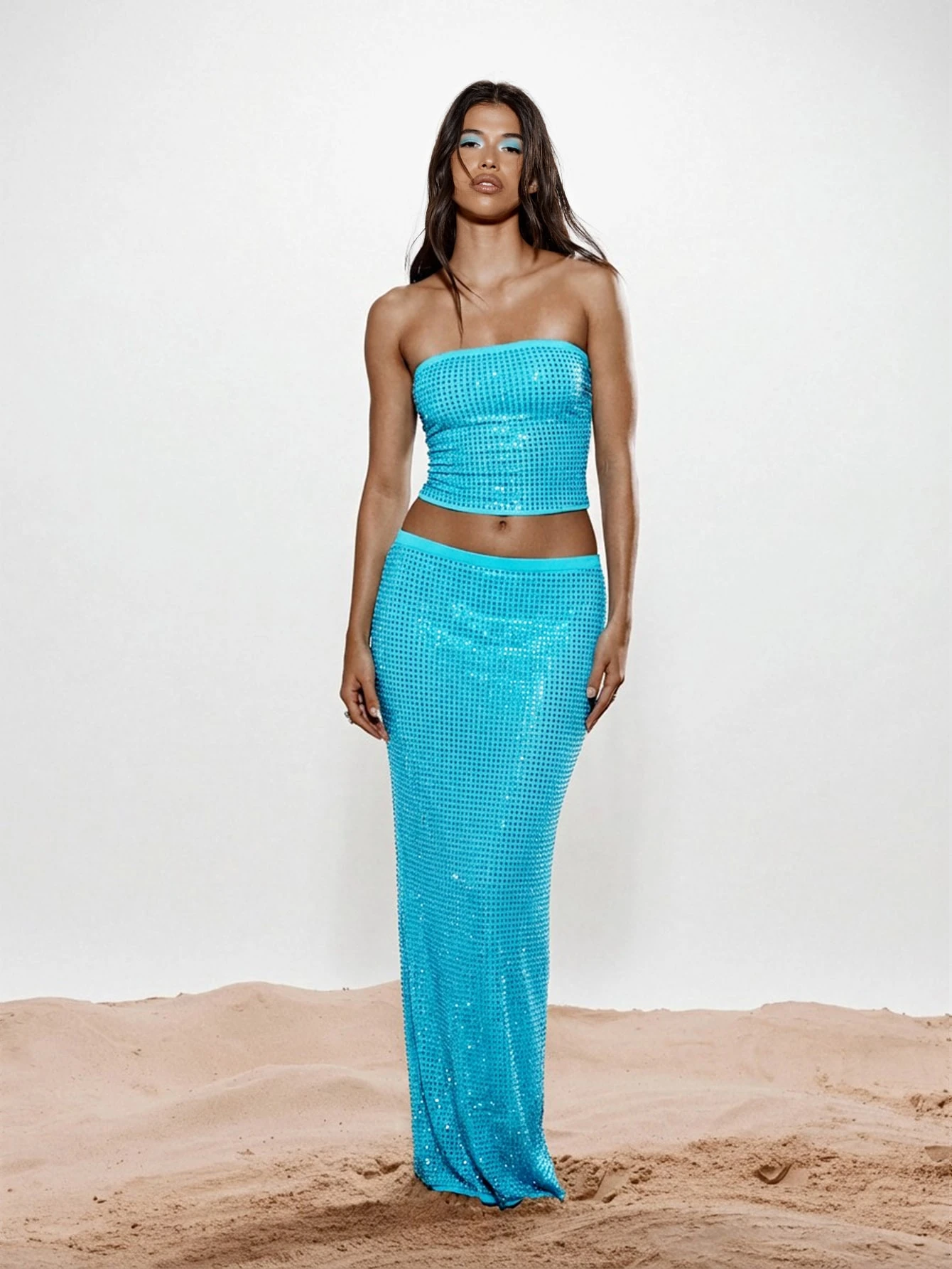 KIZN Sequined Mesh Strapless Tube Top