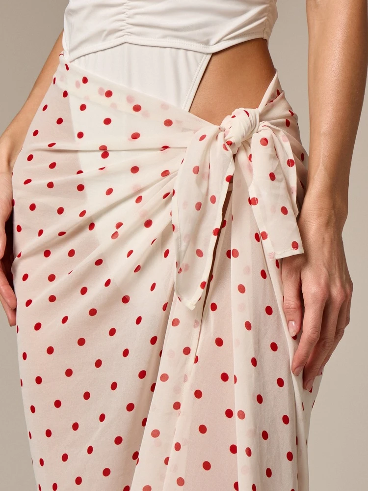 Polka Dot Printed Sarong With Tie Detail