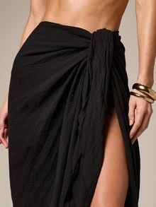 AiiRZ 女士黑色系带高开衩沙滩罩衫 - 黑色 - 查看 5