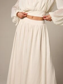 AiiRZ Pantalones palazzo de gasa de cintura alta y pierna ancha para mujer, de corte holgado y fluido, de longitud completa, para uso elegante y casual en primavera y verano - Albaricoque - Ver 4
