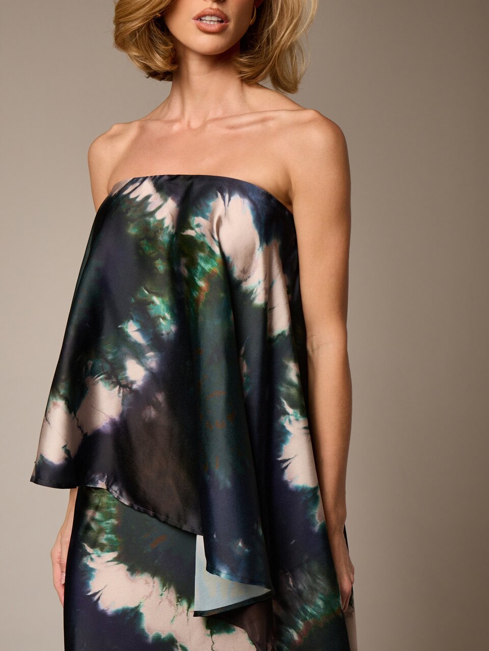 AiiRZ Strapless Printed Satin Asymmetric Bandeau Top