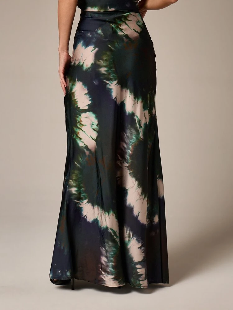 Tie Dye Maxi Skirt With Abstract Pattern