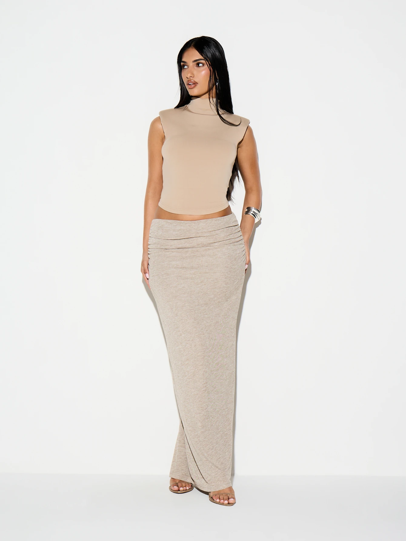 KIZN Spódnica maxi z marszczeniami i rozcięciem z boku