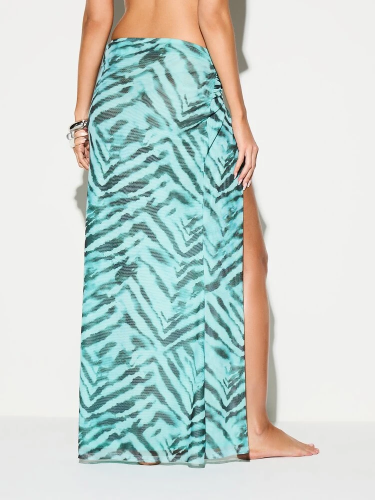 KIZN Tiger Print Wrap Sarong Maxi Skirt With Side Slit