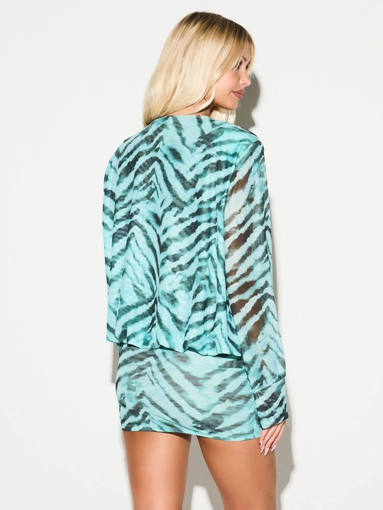 KIZN Zebra Print Plunge Neck Bodycon Mini Dress With Belt