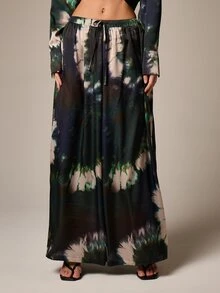AiiRZ Women's Tie Dye Satin Drawstring Wide Leg Palazzo Trousers High Waisted Flowing Pants Summer Boho Style - Multicolor - View 1