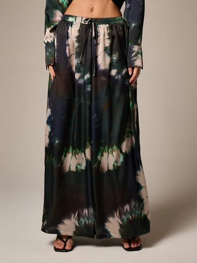 Tie Dye Satin Wide Leg Palazzo Trousers