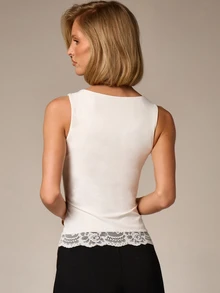 AiiRZ Women Sleeveless Lace Trim Tank Top V-Neck Camisole White Summer Fashion Layering Essential Elegant Feminine Casual Top - White - View 2