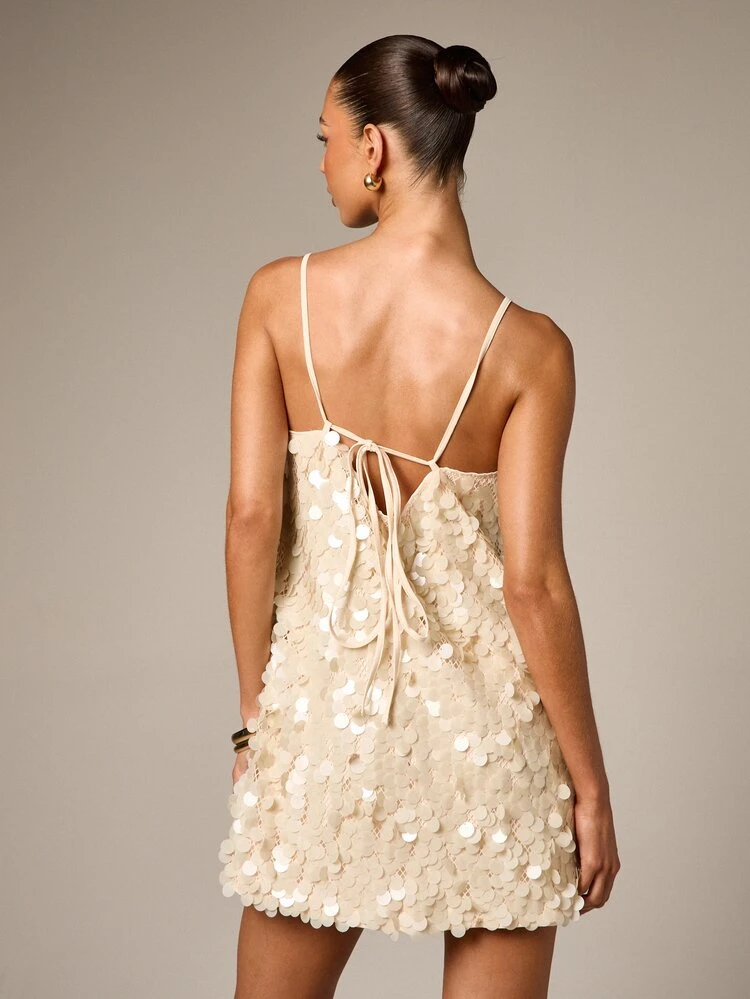 Sequin Embellished Strappy Back Mini Dress With Shimmering Texture Perfect For  Party Evening Events Holiday Celebrations Date Night