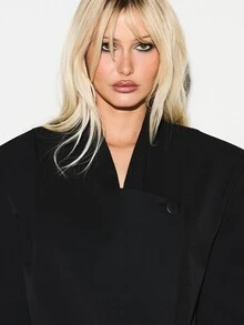 KIZN Asymmetric Double Breasted Tailored Blazer With Button Closure And Lapel Collar For Professional Office Wear - Black - View 4