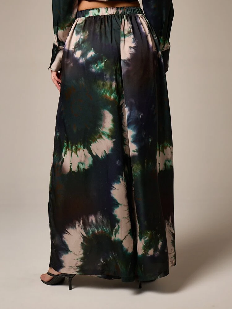 Tie Dye Satin Wide Leg Palazzo Trousers