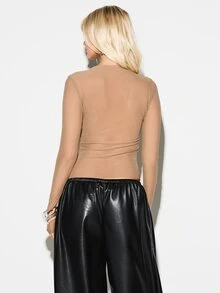 KIZN Bodysuit mit Mesh-Nahtdetails, Langarm, mit Kontrastnaht und transparenten Einsätzen für Abendmode - Gelb - Übersicht 2