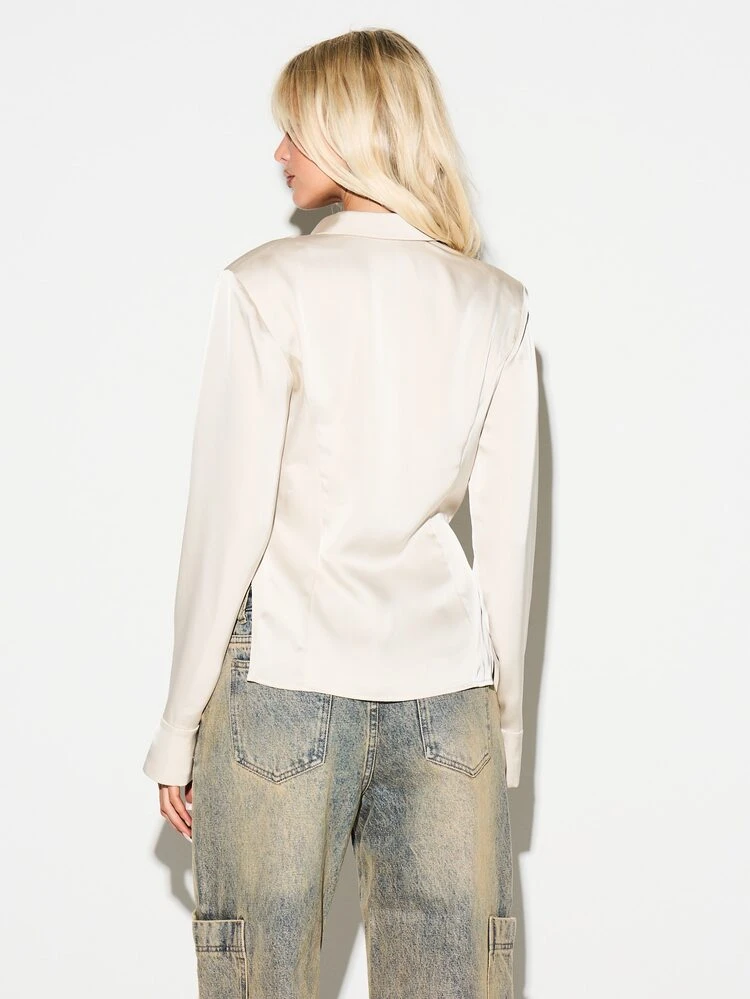 KIZN Satin Button Shirt With Shoulder Pads