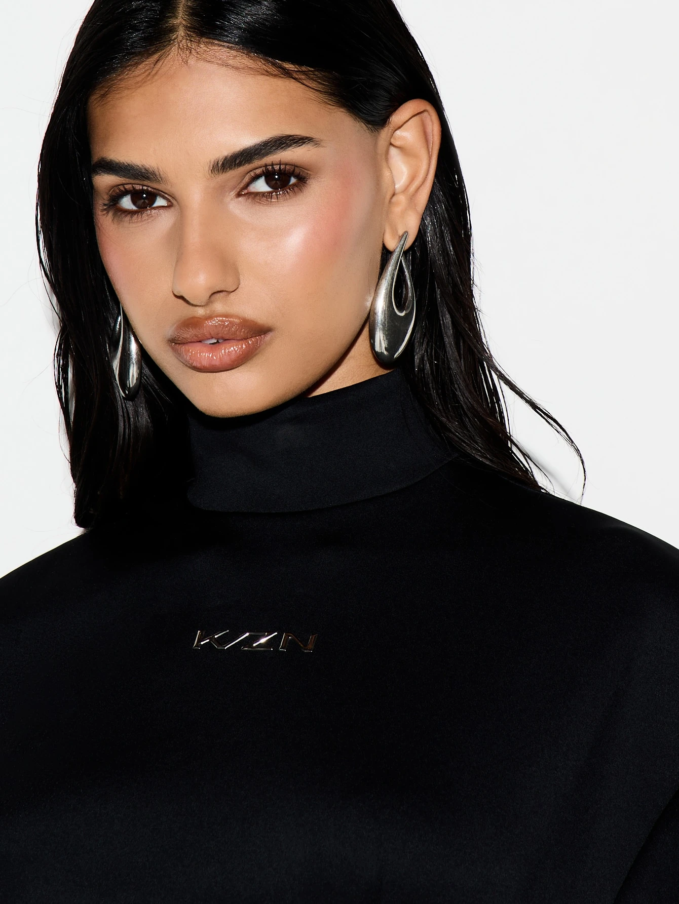 KIZN High Neck Cropped Top With Cinched Detail