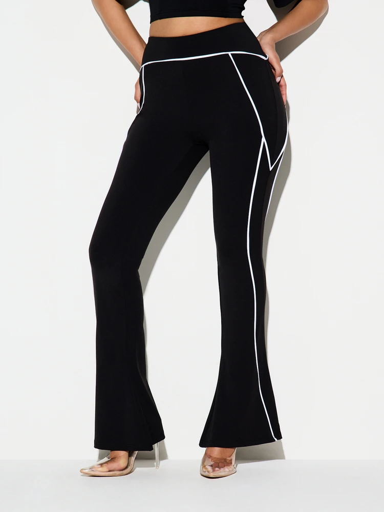 KIZN Black Flare Pants With White Contrast Piping