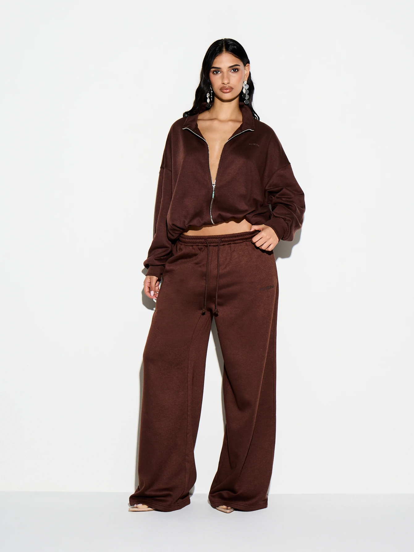 KIZN Brown Full Zip Hoodie With Drawstring