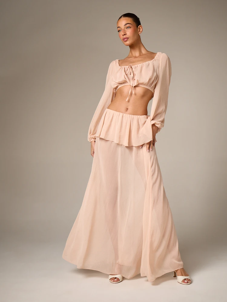 Ruffle Peplum Tiered Maxi Skirt With Flowing Design