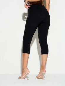 KIZN High Waist Capri Length Leggings - Black - View 2