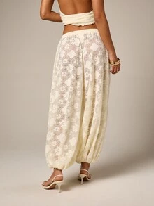 AiiRZ Áo kiểu Bohemian dáng suông, cổ yếm ren màu kem, chất liệu bất đối xứng, thích hợp cho các lễ hội mùa hè, dành cho phái nữ. - Màu be - Xem 2