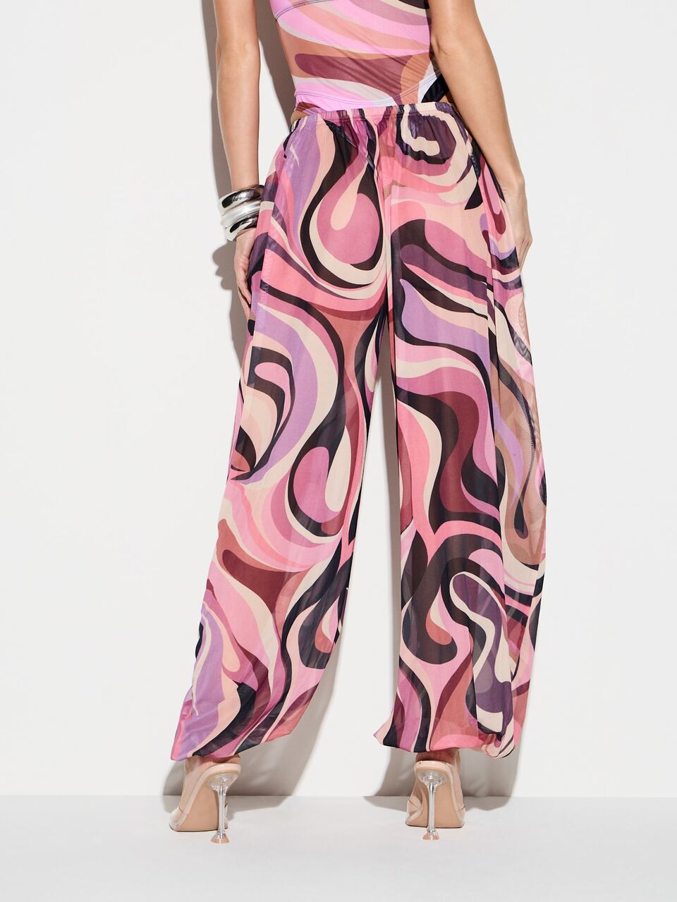 Pantalones de playa de pierna ancha con estampado de remolino, cintura elástica, para cubrir el traje de baño de mujer en verano