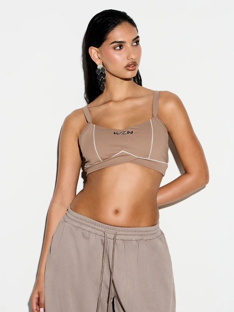 KIZN 콘트라스트 파이핑 랩 스포츠 브라