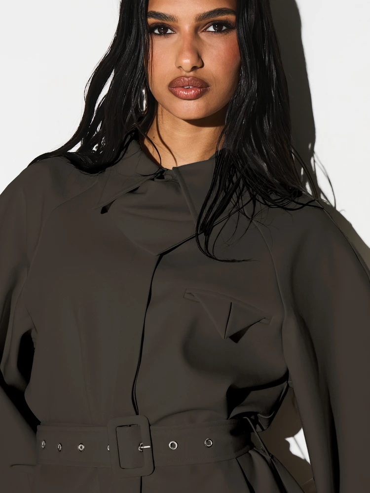 KIZN Belted Shirt Playsuit With Neck Tie
