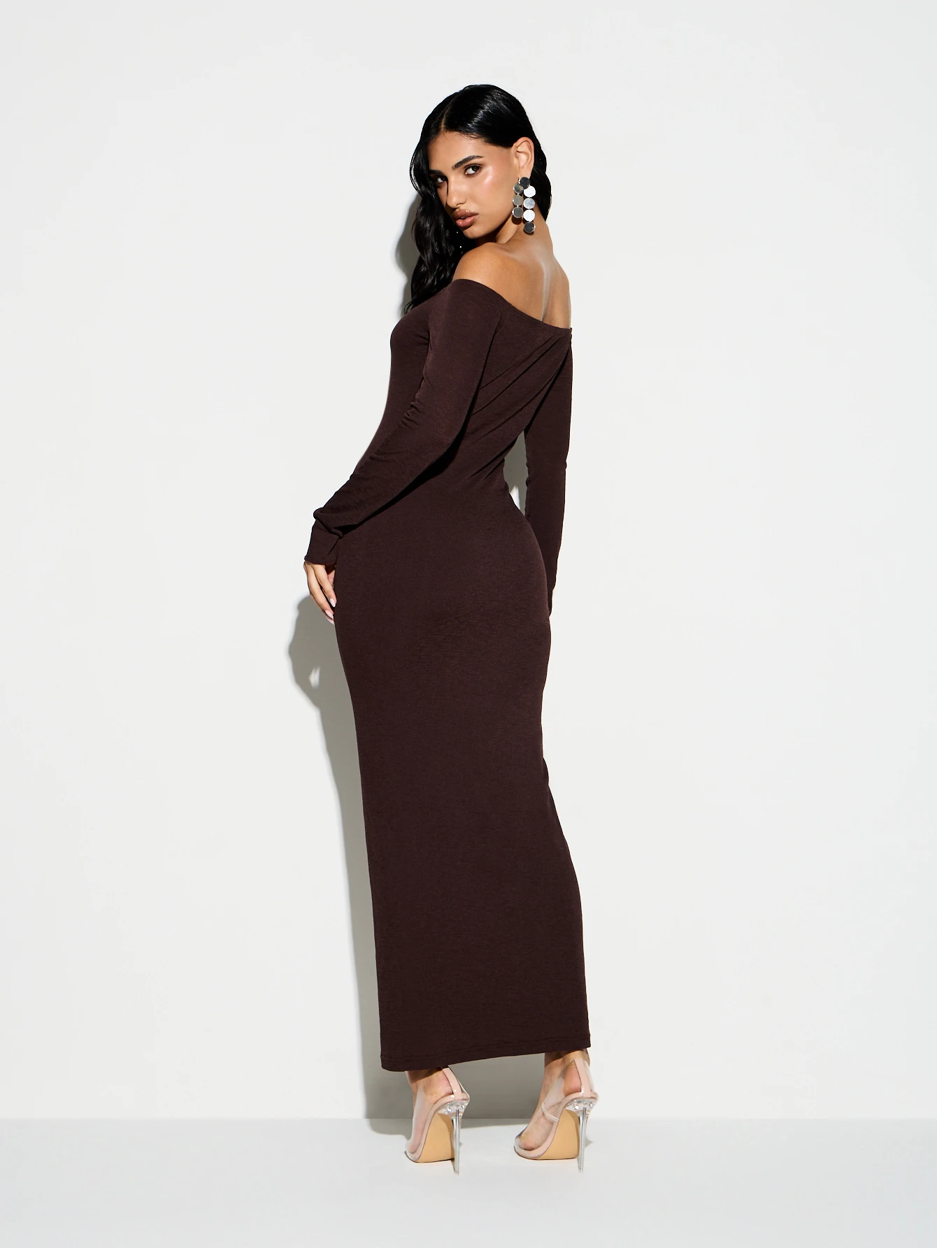 KIZN Off Shoulder Bodycon Ribbed Maxi Dress