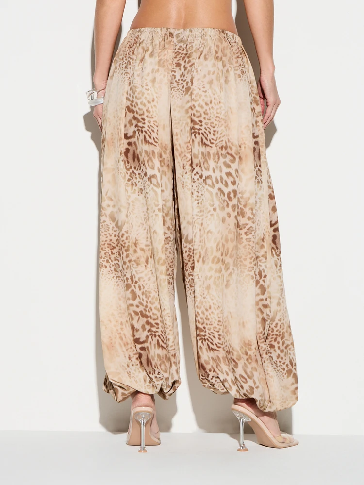 KIZN Leopard Print Chiffon Balloon Trousers