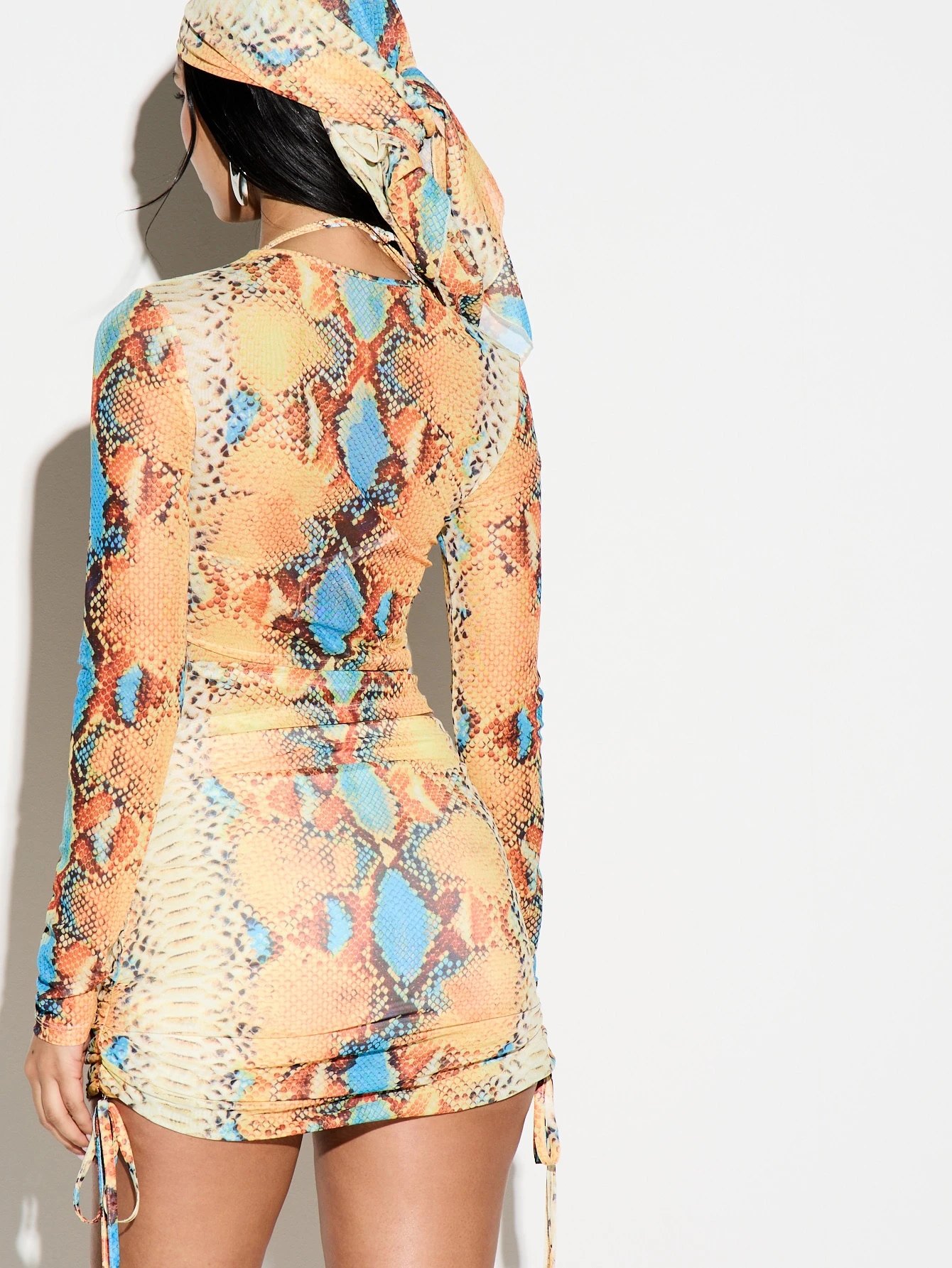 KIZN Snake Print Mesh Crop Top With Head Wrap