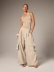 AiiRZ Áo tank top không tay cổ bẻ dành cho nữ, cổ chữ V, chất liệu vải dệt kim gân, hoàn hảo cho trang phục thường ngày mùa hè. - Màu Khaki - Xem 4