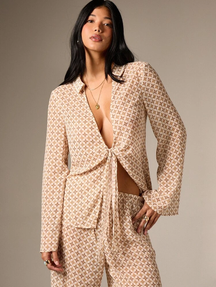 Geo Print Wide Leg Palazzo Pants