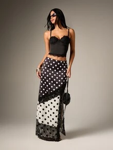 AiiRZ Top corset de satén y encaje con tirantes ajustables y detalles de encaje para ocasiones de citas y fiestas - Negro - Ver 3