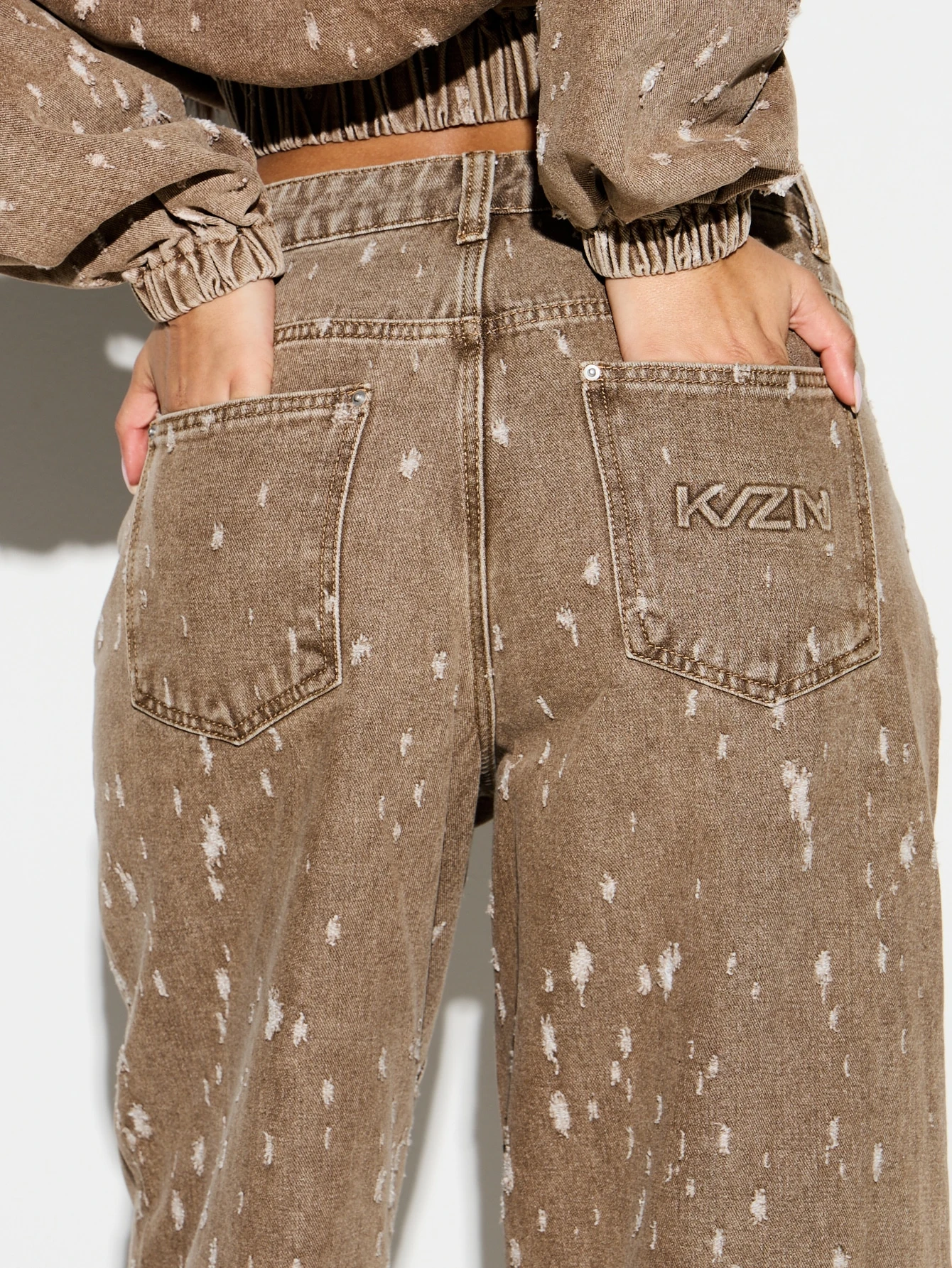 KIZN Distressed Wide Leg Jeans With Paint Splatter