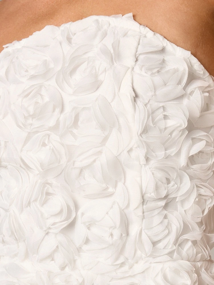 White 3D Floral Applique Strapless Corset