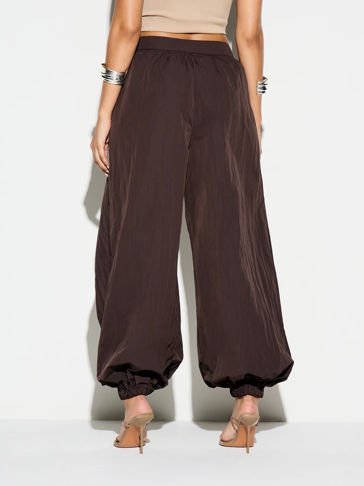 KIZN High Rise Balloon Palazzo Pants With Tie Detail