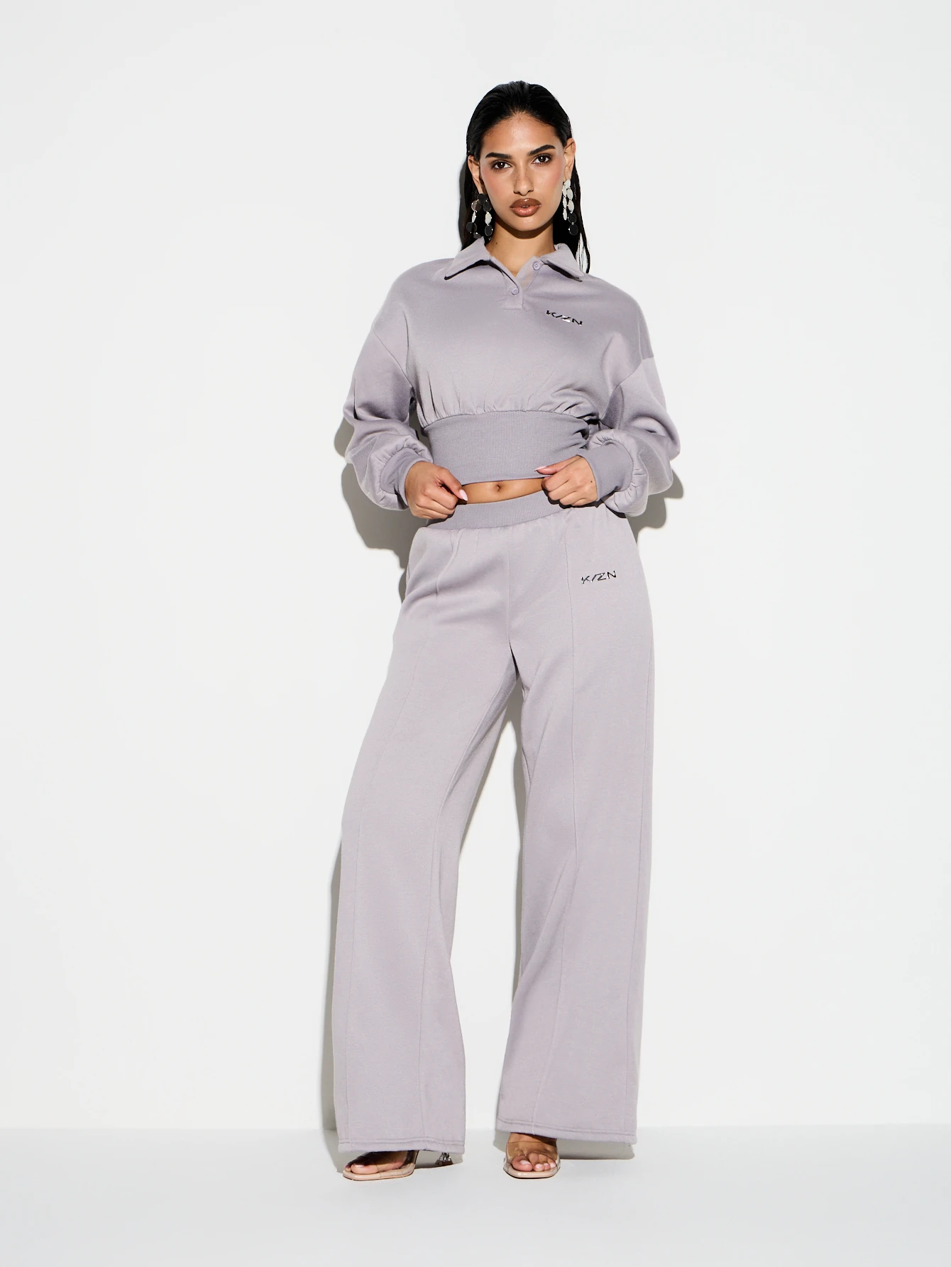 KIZN Wide Leg Joggers With Ribbed Waistband