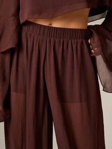 AiiRZ Women's Flowing Chiffon Balloon Trouser High Rise Wide Leg Palazzo Pants Elastic Waist Floaty Summer Casual Pants Bohemian Style - Brown - View 5