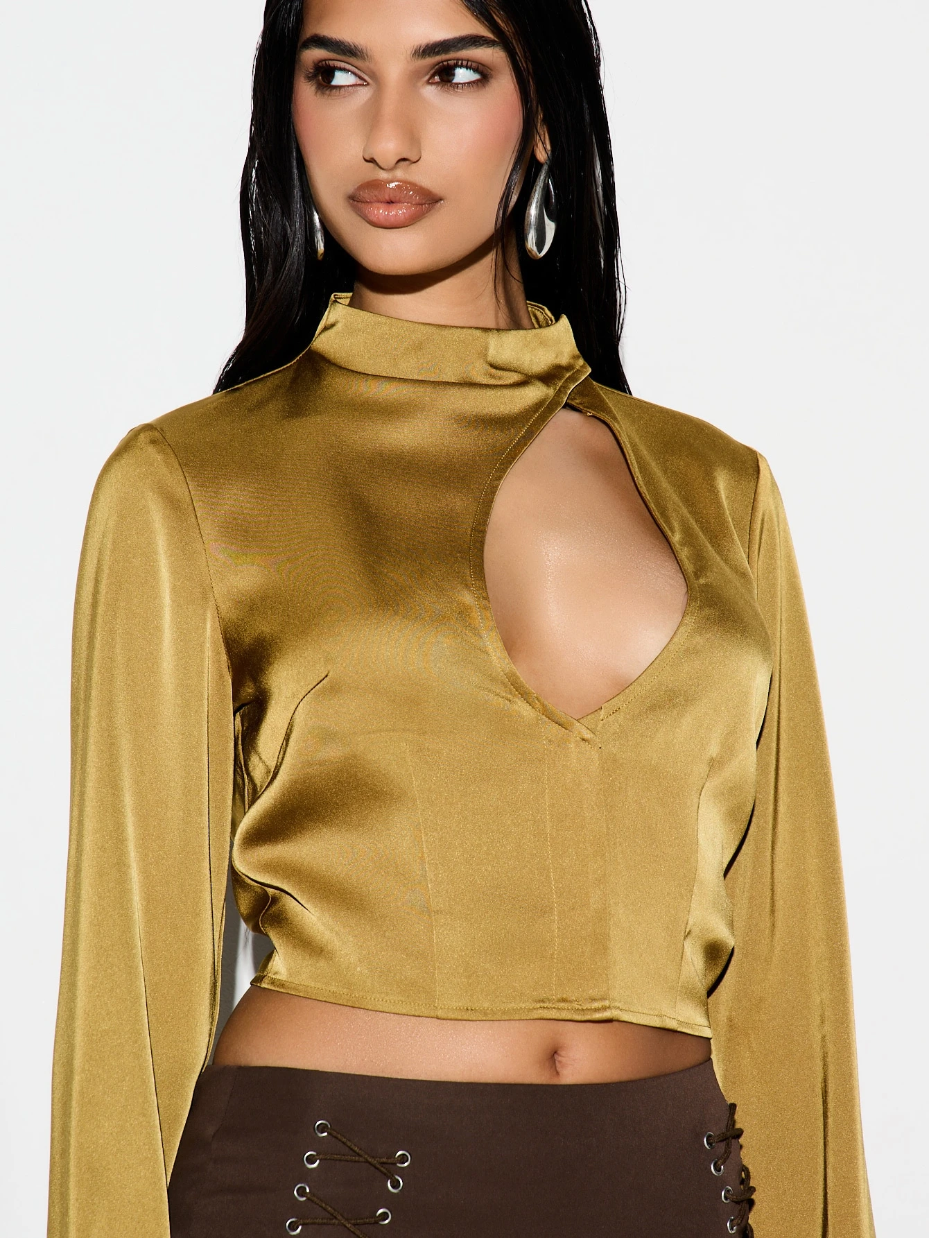 KIZN Wrap Over Cut Out Cinched Blouse